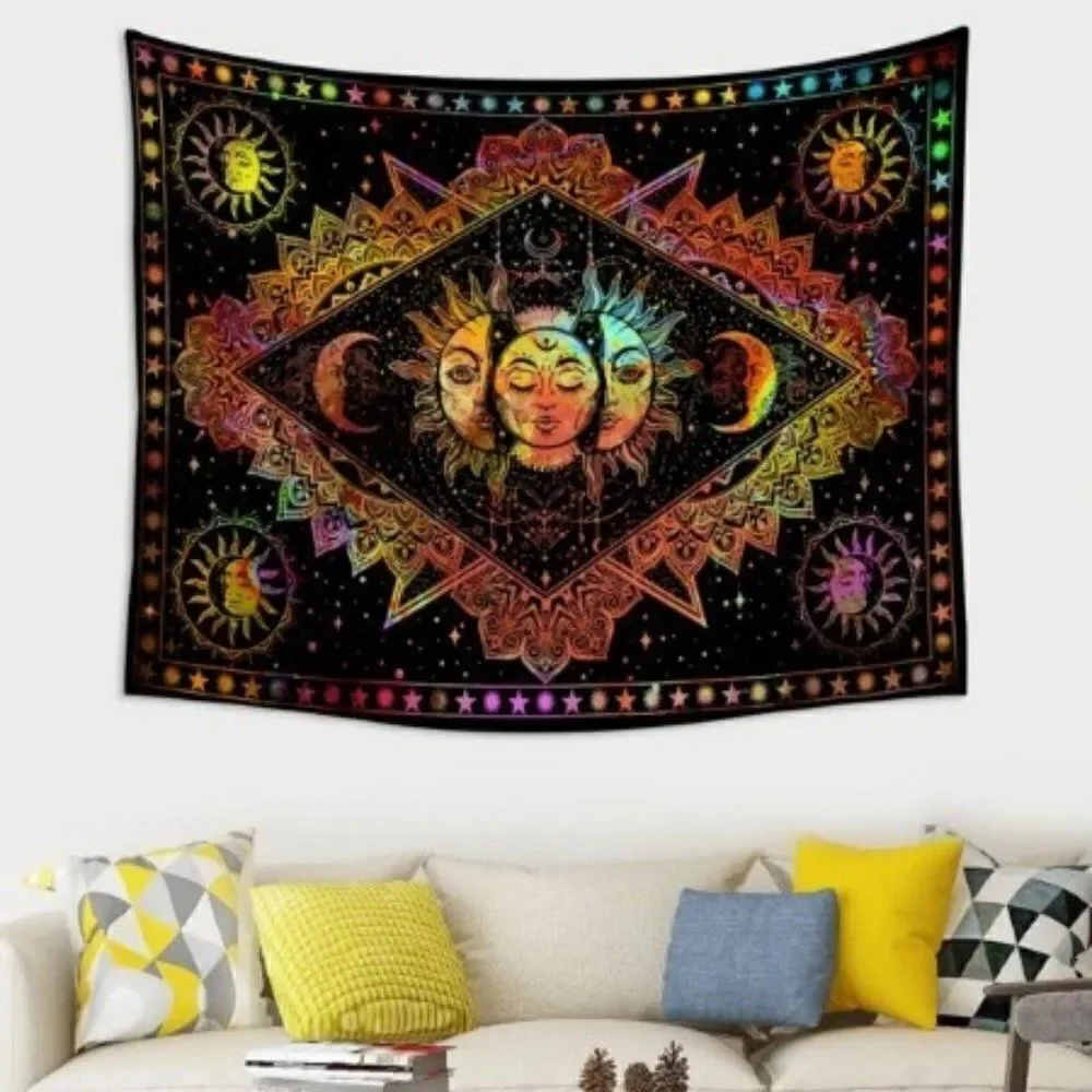 NEON BOHEMIAN SUN MOON UNIVERSE TAPESTRY. 150 * 200